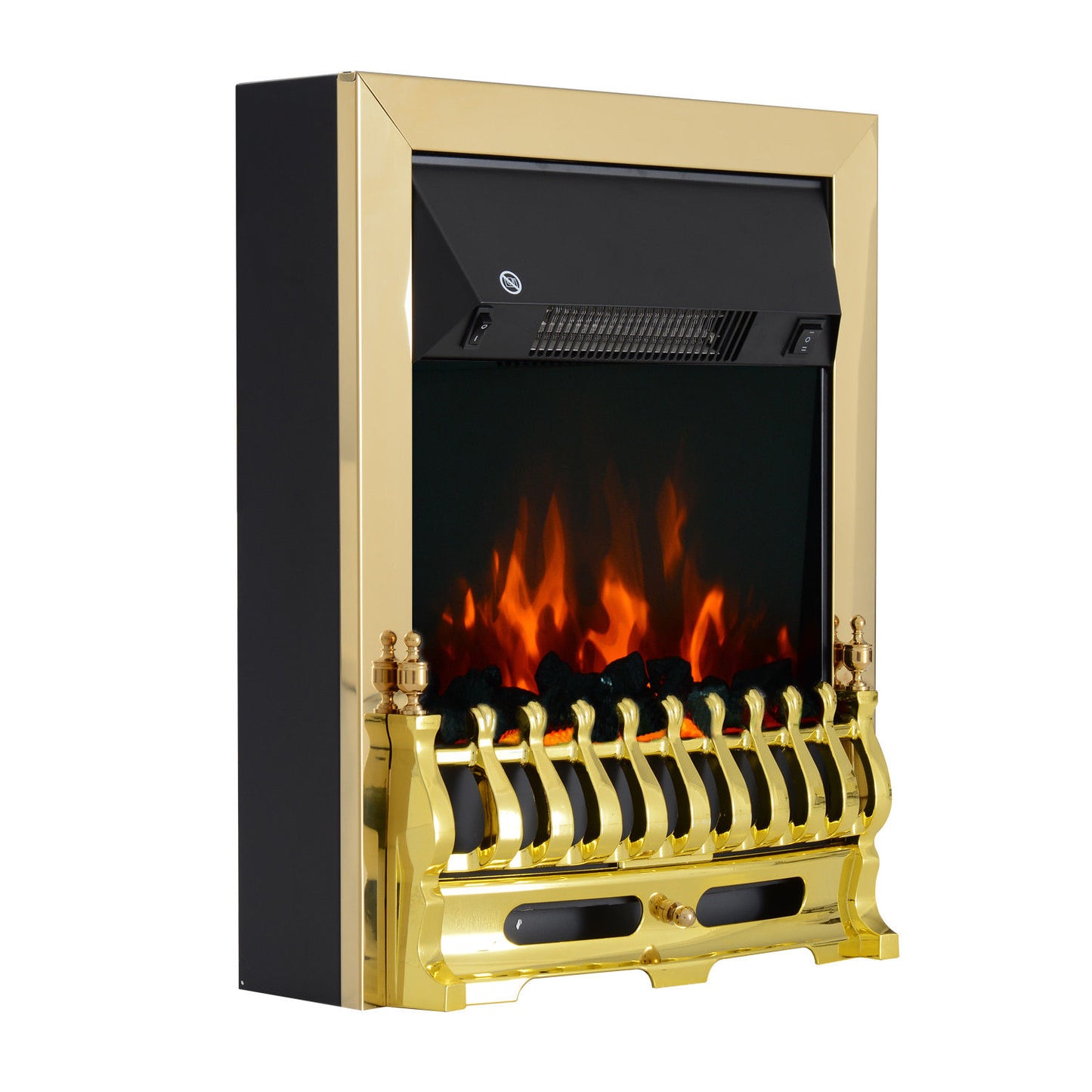 HOMCOM Elektrokamin mit Heizung, elektrischer Kamin mit LED Flammeneffekt, 1000/2000W Dekokamin, elektrisch Kaminfeuer Kaminofen, Gold