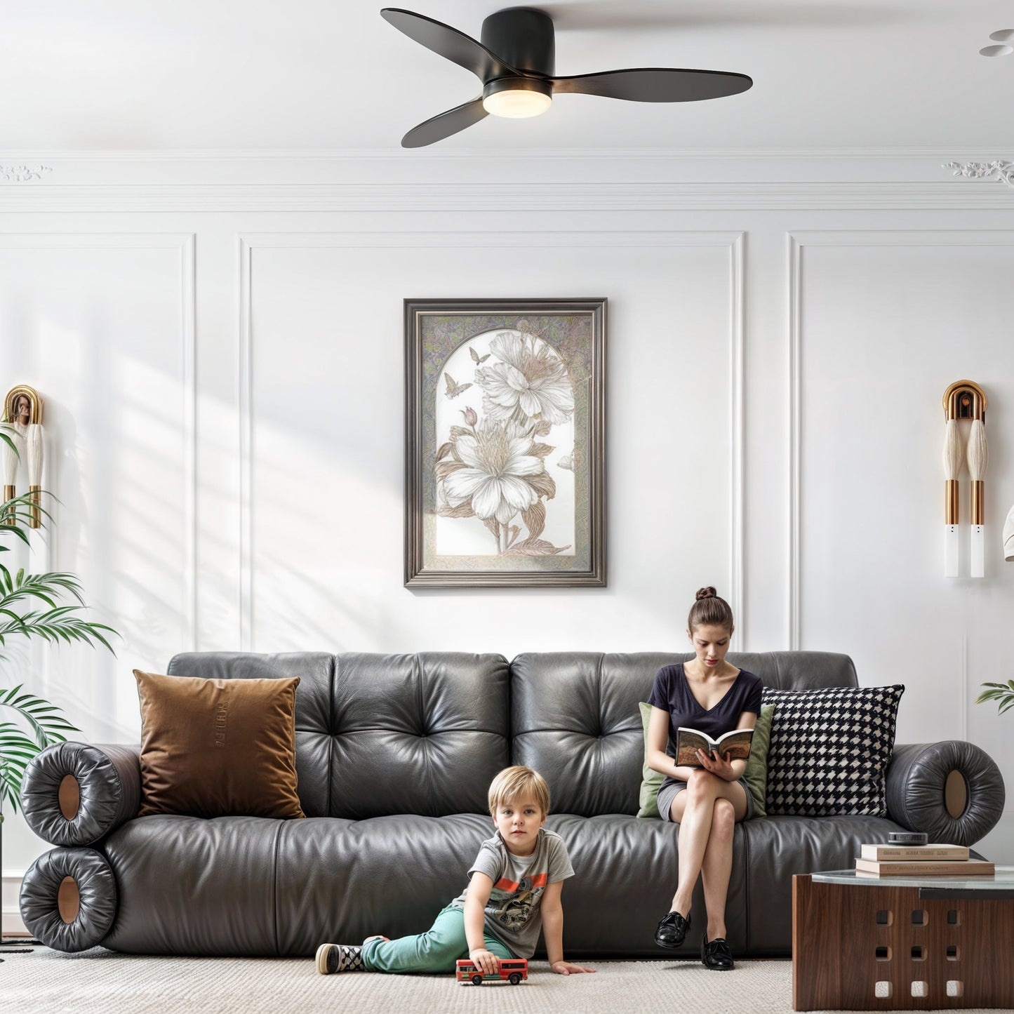 HOMCOM Deckenventilator mit Lampe und Fernbedienung, 3 Lichtfarben, 6 Geschwindigkeiten, Einstellbare Helligkeit, Schwarz