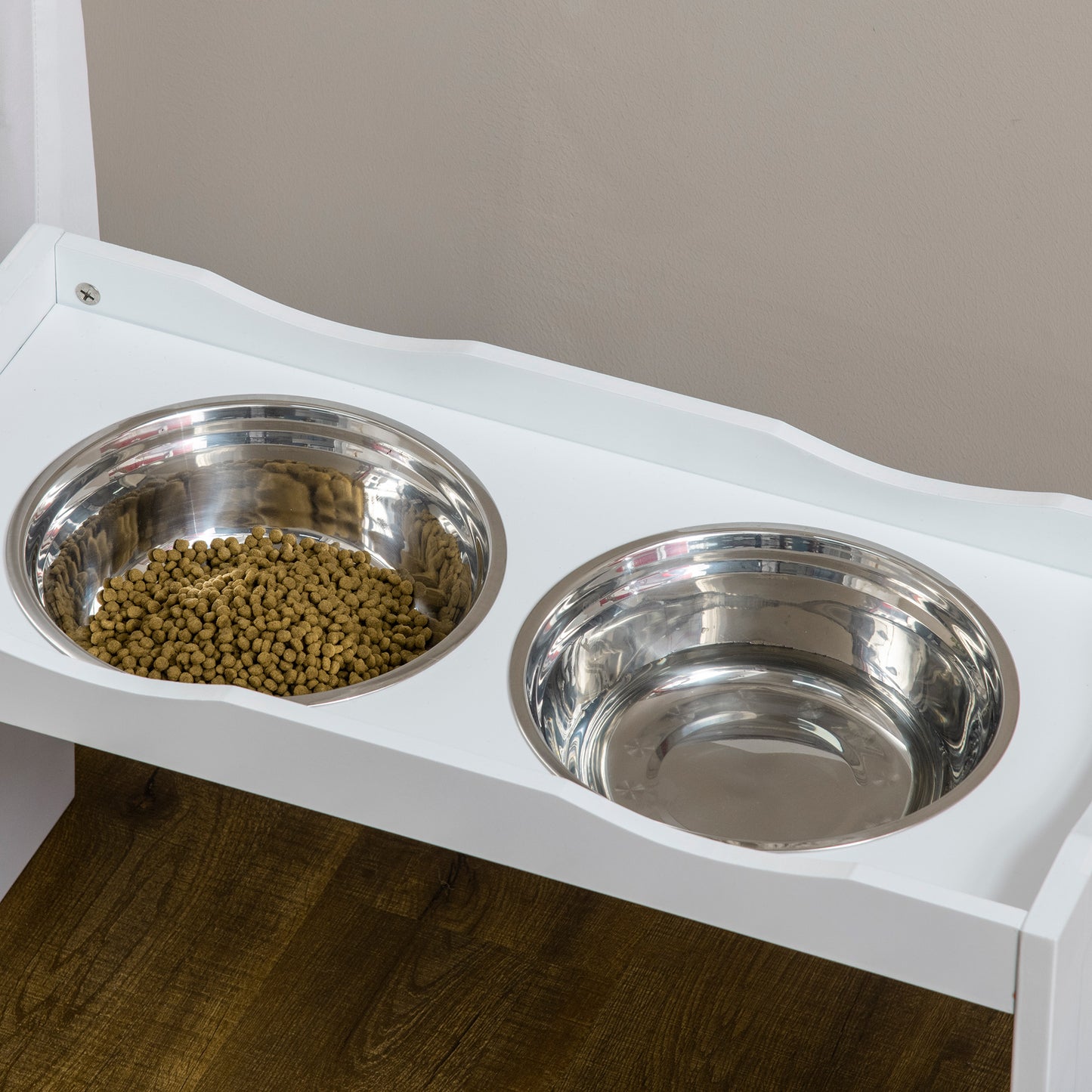 PawHut Futterstation، Napfständer، 2 فناجين أو 2 لتر، Edelstahl، للكلاب الكبيرة، أبيض، 63 × 30 × 24 سم