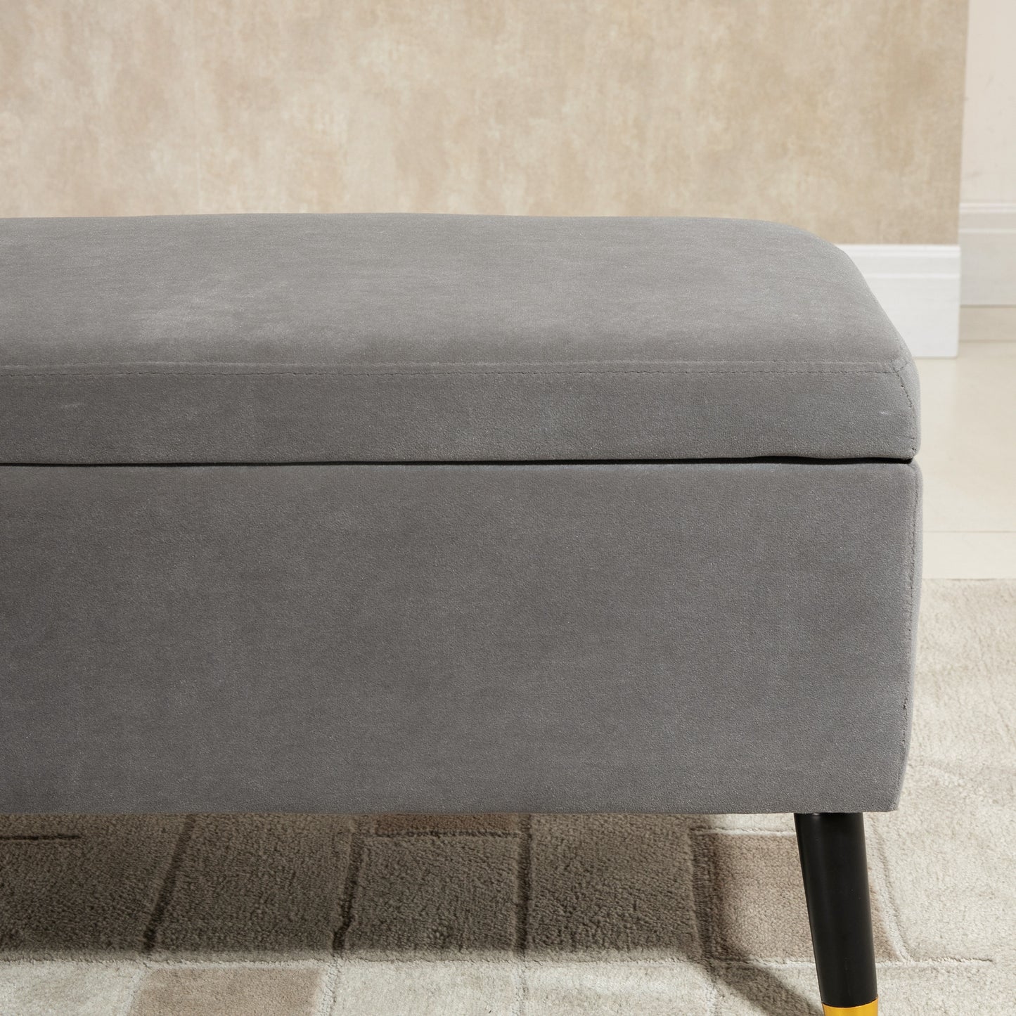 HOMCOM Sitzbank, Polsterbank mit Stauraum, Truhenbank, Metall, Schaumstoff, Kautschukholz, Kohlegrau, 110 x 43 x 45 cm