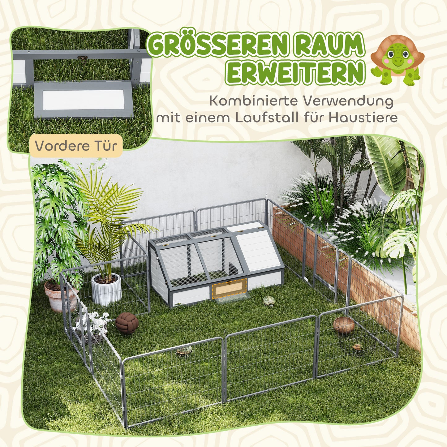 PawHut Schildkrötenbox, Outdoor Schildkrötengehege, bodenloses Design, leicht zu öffnen, Schildkrötenhaus, Weiß