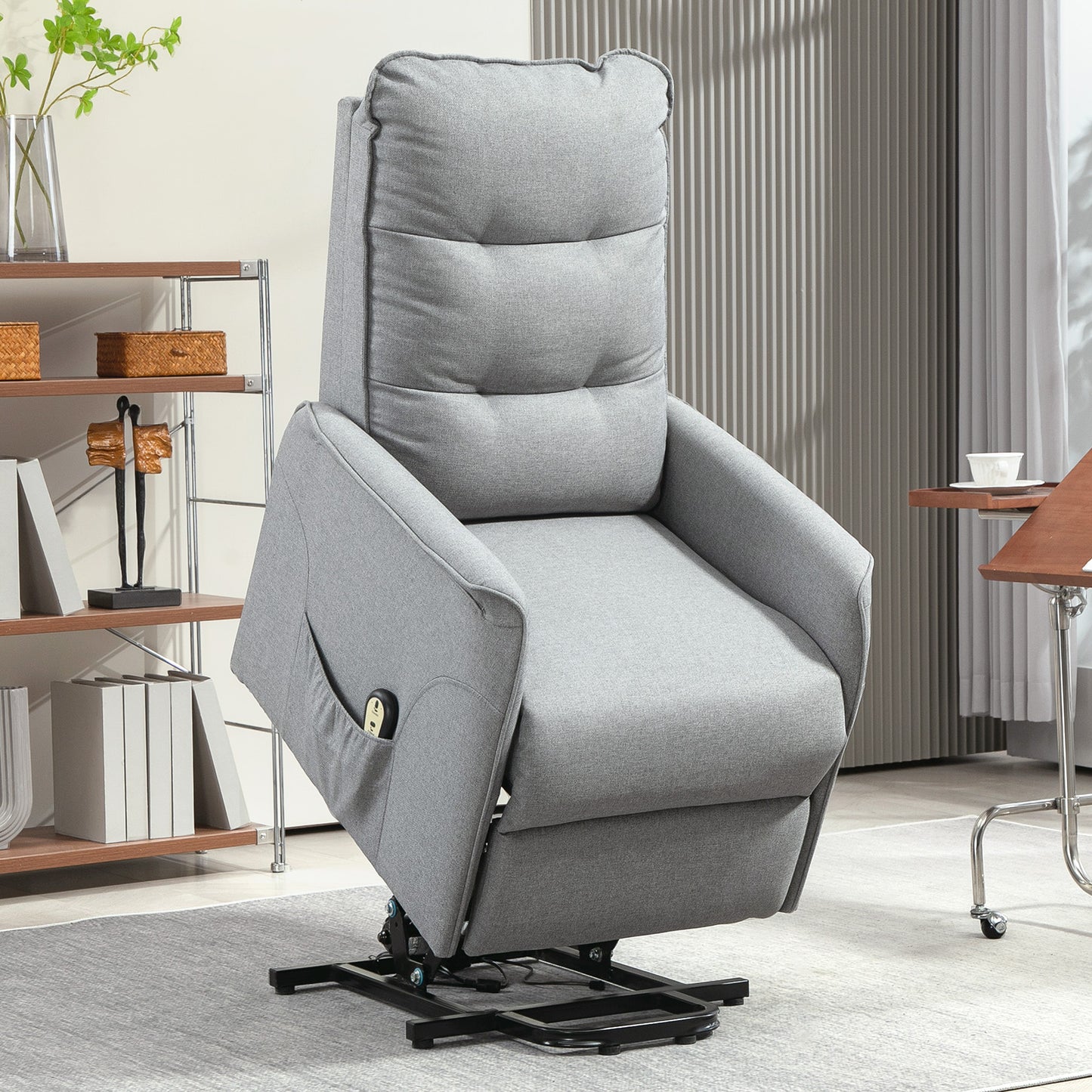 HOMCOM Aufstehsessel, Recliner-Sessel mit Aufstehhilfe, elektrischer Relaxsessel mit Fernbedienung, Seitentasche, Grau