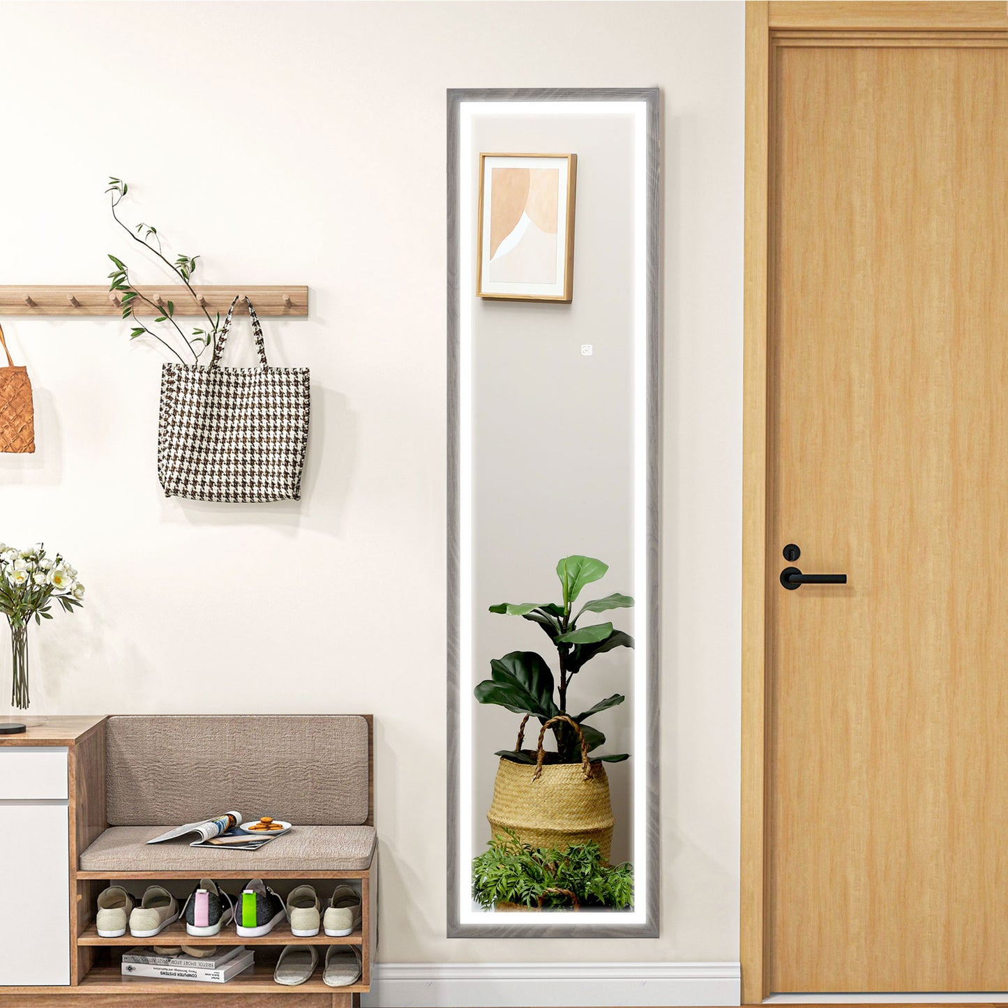 HOMCOM LED Ganzkörperspiegel, 40 x 160 cm, Touch-Steuerung, dimmbar, 3 Farben, Grau