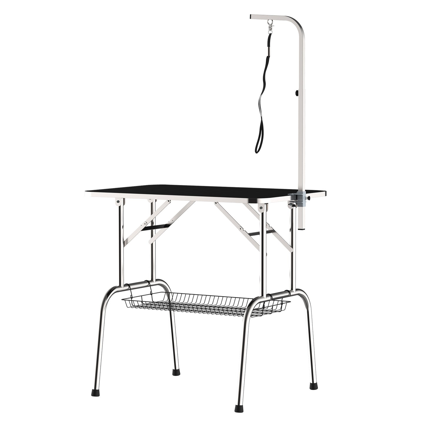 PawHut Trimmtisch Tierpflegetisch Schertisch mit Korb Hundepflegetisch klappbar Hundefriseurtisch Hunde Badetisch höhenverstellbar Edelstahl Schwarz