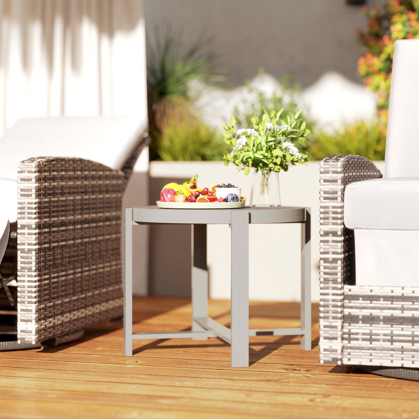 Outsunny Beistelltisch Gartentisch Rund wetterfest Aluminium Balkontisch mit Marmoroptik Grau