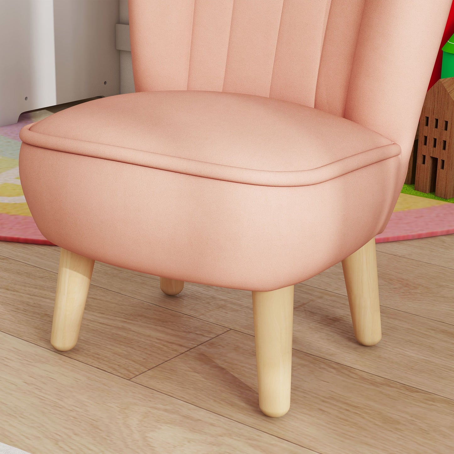 AIYAPLAY Kindersessel, Samtoptik, für 3-7 Jahre, bis 45 kg, Holzgestell, 44x45x56,5cm, Pink