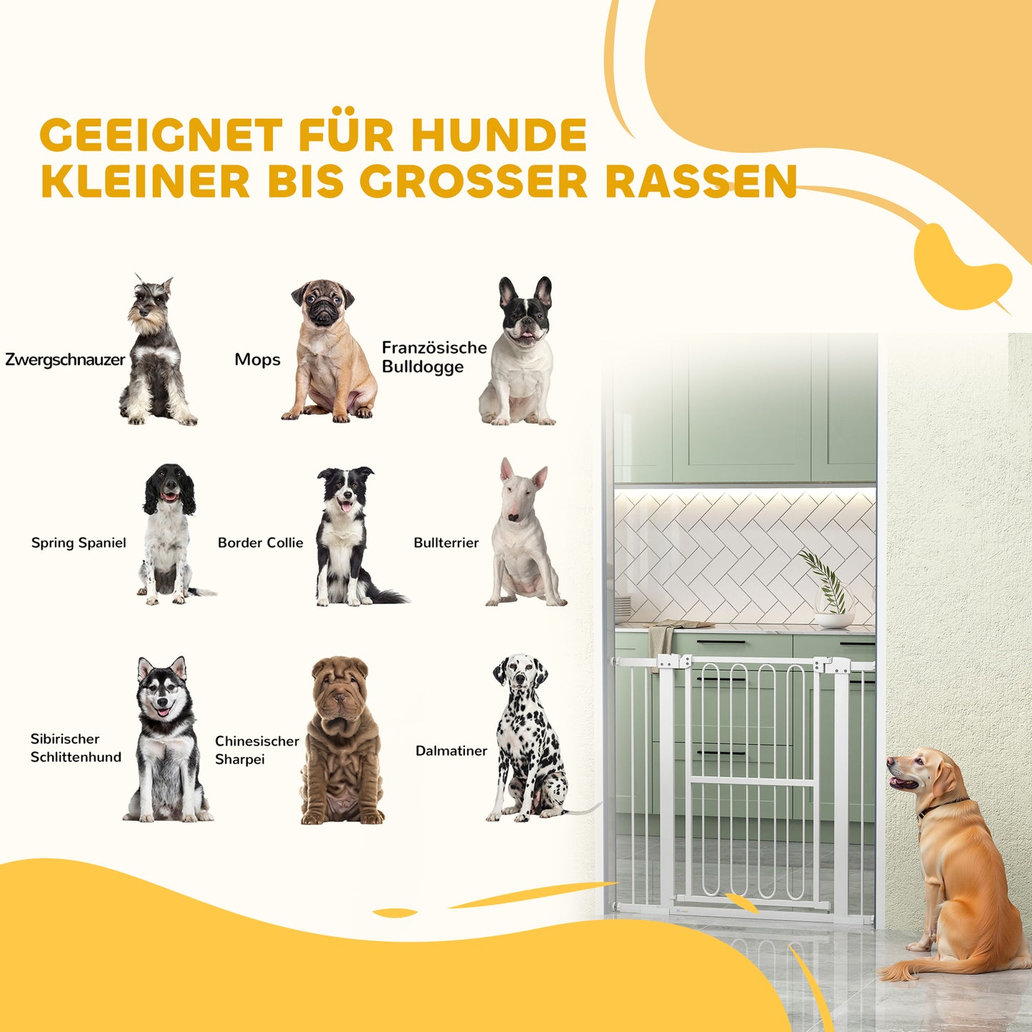 PawHut Türschutzgitter Hund، 76-104 سم Absperrgitter ohne Bohren، Treppengitter