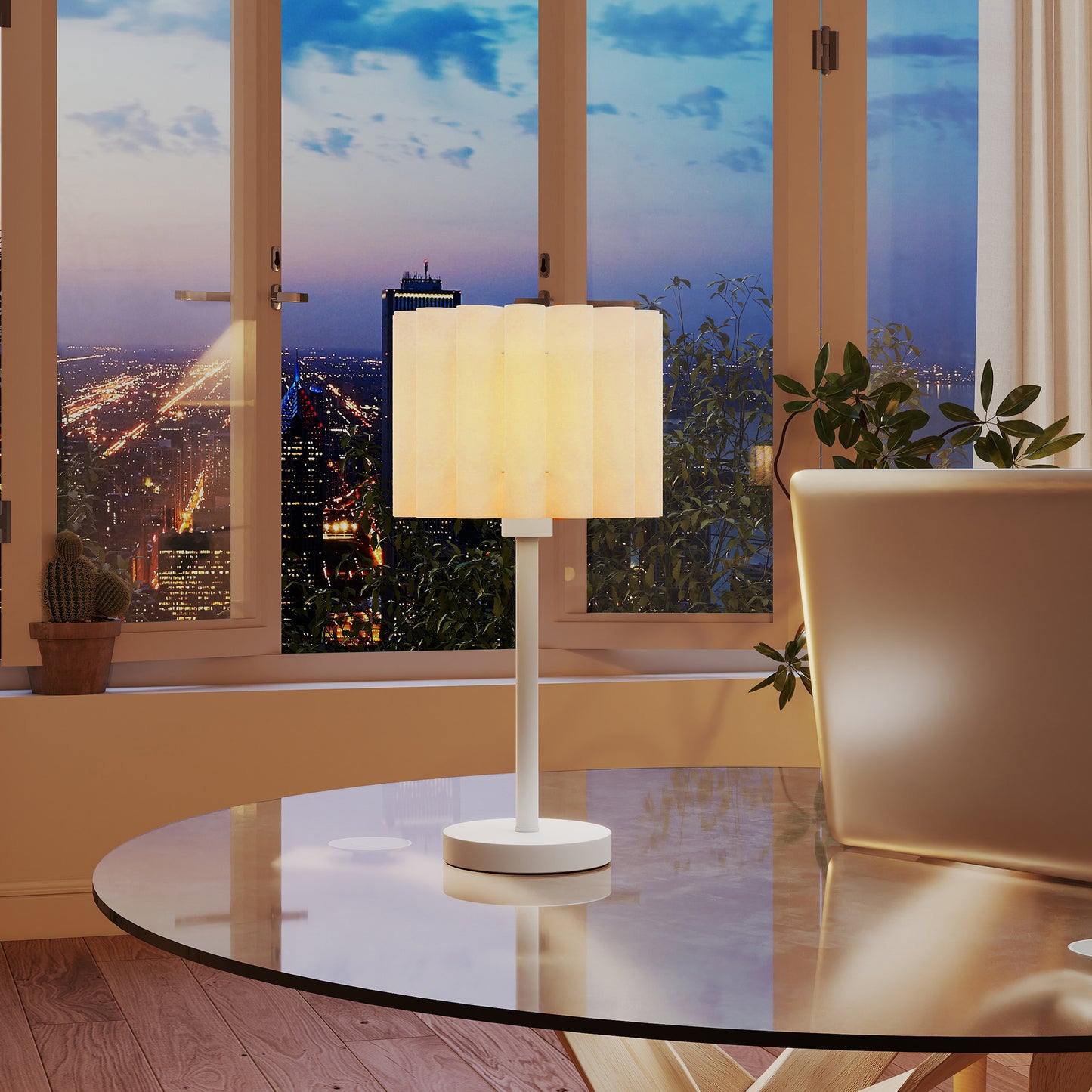 HOMCOM Tischlampe im Retro-Stil, Nachttischlampe, Kunststoff-Schirm, Knopfschalter, Weiß