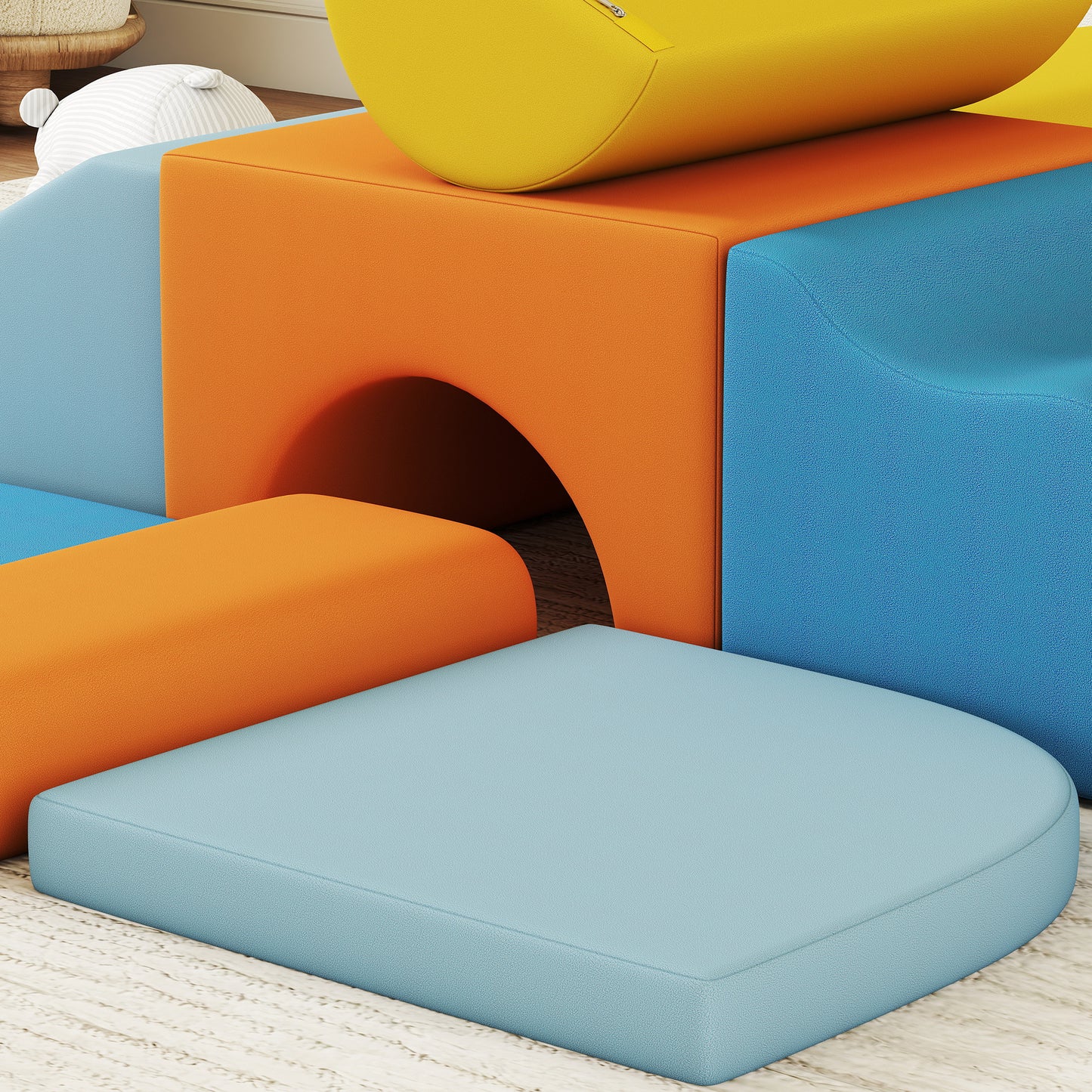 AIYAPLAY 9-teiliges Soft-Baustein-Set, weiche Blöcke zum Bauen und Spielen, Indoor-Spielset für Kleinkinder, Schaumstoff, Bunt