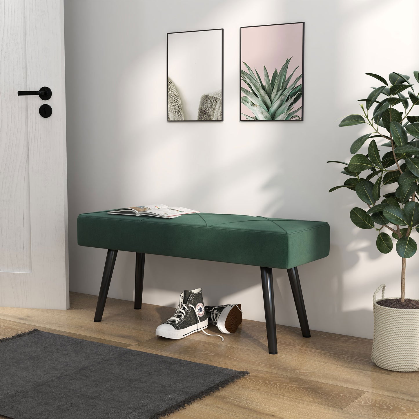 HOMCOM Sitzbank Polsterbank Bettbank, Samtoptik, 100 x 36 x 45 cm, Grün