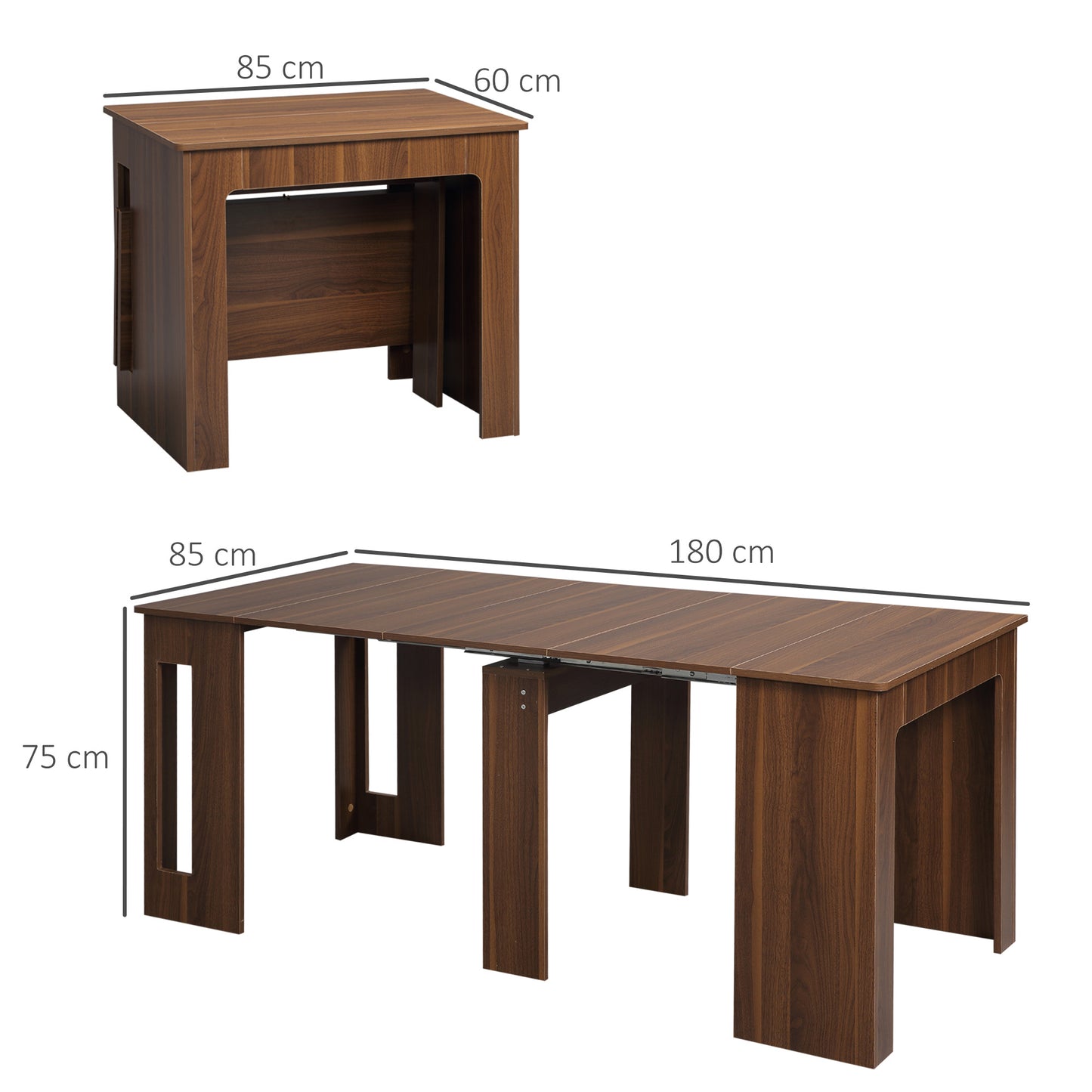 HOMCOM Ausklappbarer Esstisch Ausziehbarer Esstisch Esstisch, mobil, modernes Design, 180cm x 85cm x 75cm, Braun