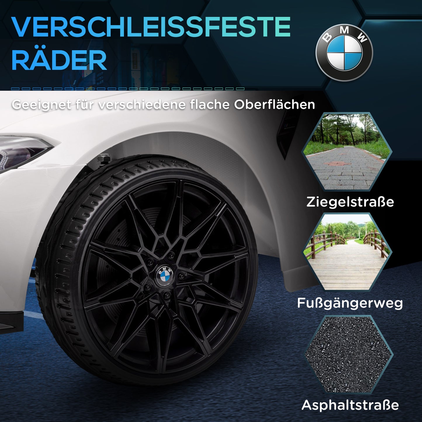 AIYAPLAY Elektro Kinderauto BMW M4, Sound & Licht, 3-5 km/h, inkl. Fernsteuerung, für 3-5 Jahre, Weiß