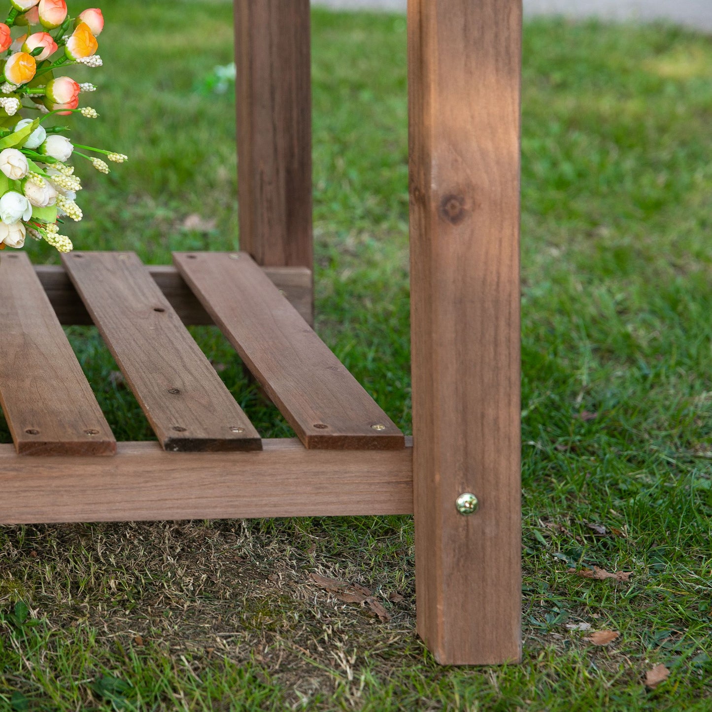 Outsunny Hochbeet Pflanzkasten mit 8 geteilten Gittern faltbare Ablage Blumenkasten Blumentopf Kräuterbeet Massivholz Braun 123 x 54 x 80 cm