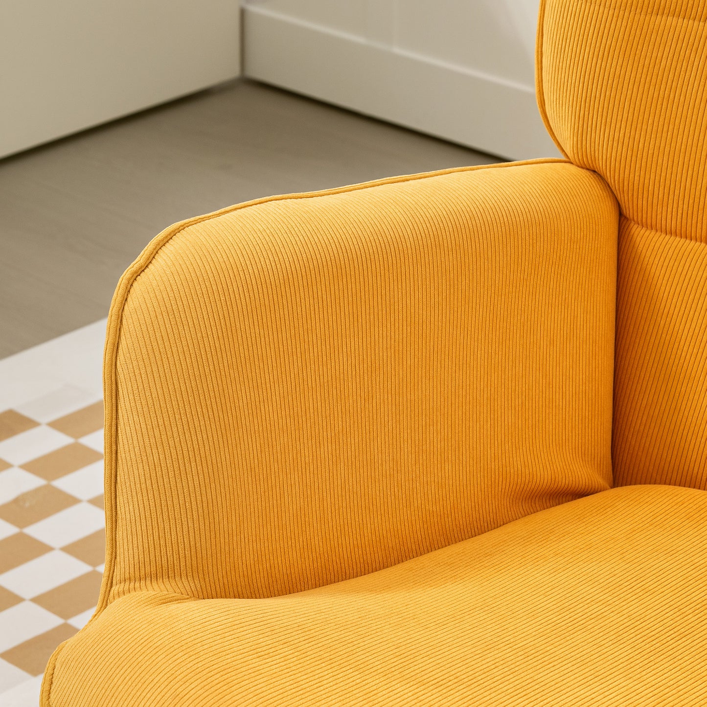HOMCOM Akzentsessel mit Hocker, Relaxsessel in Cord-Optik, Armlehnstuhl mit Holzbeinen, für Wohnzimmer, Orange