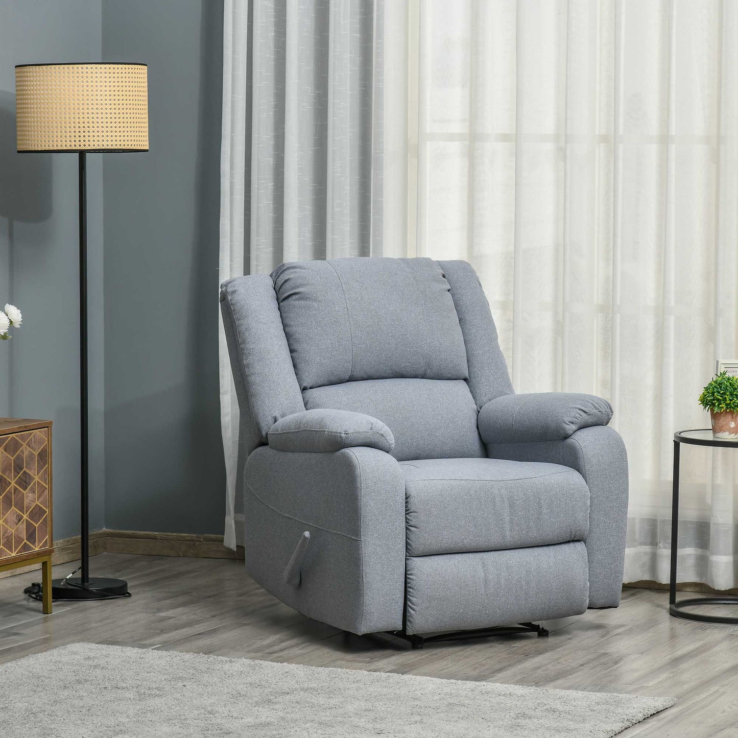 HOMCOM Relaxsessel Fernsehsessel mit Liegefunktion Liegesessel Sessel mit Verstellbarer Rückenlehne, Fußstütze TV-sessel mit Leinenoptik für Wohnzimmer Schlafzimmer, Hellgrau