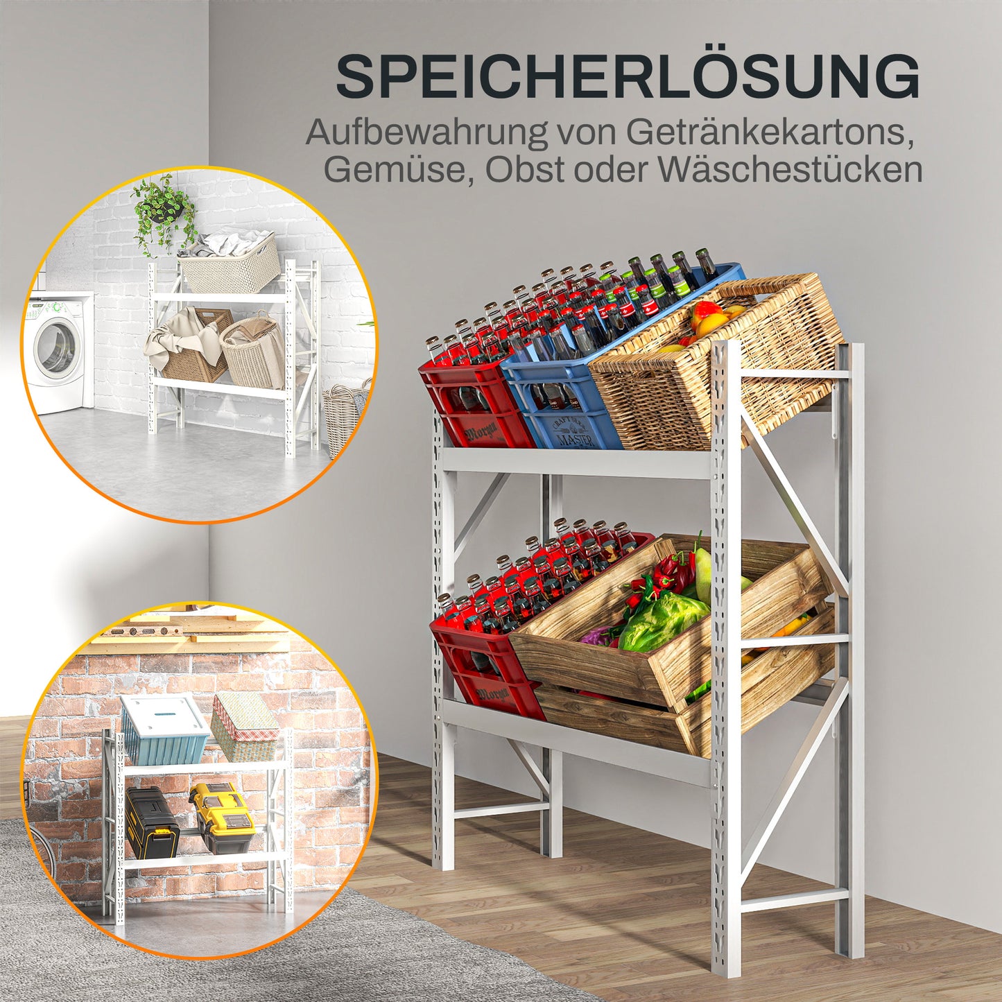HOMCOM Getränkekistenregal, bis 6 Kisten, höhenverstellbar, Stahlrahmen, 110x30x110 سم, Weiß