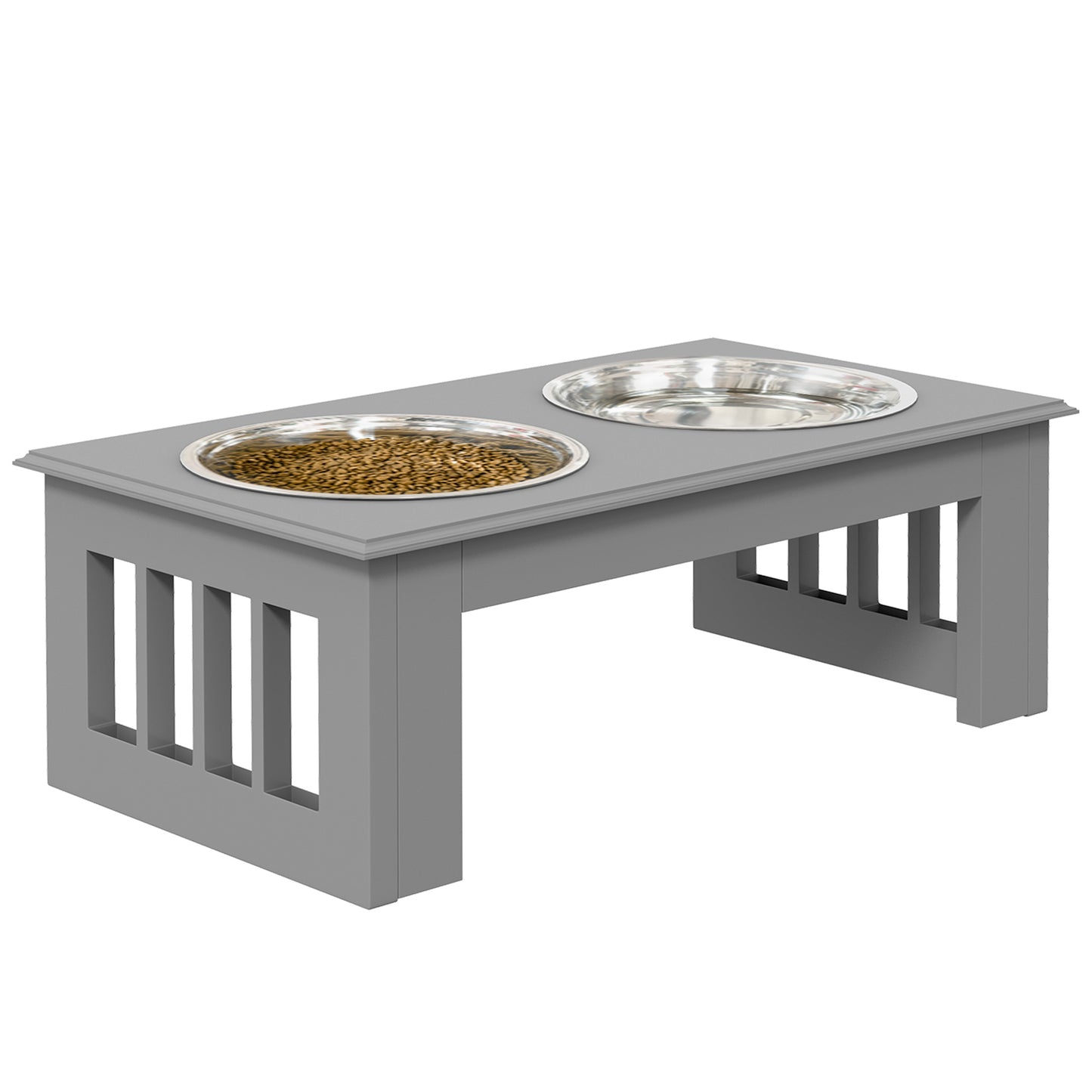 PawHut Hunde-Futterstation، rutschfest، 44x24x15 سم، Grau، 0,9L pro Napf