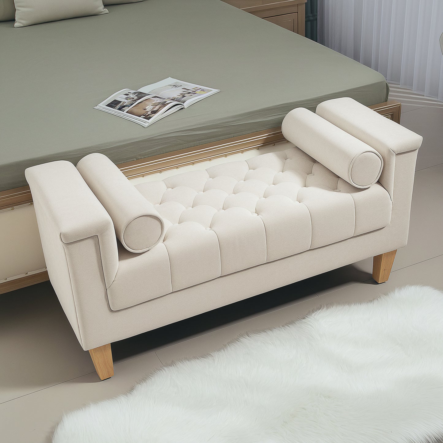 HOMCOM Polsterbank, Vintage-Design, 2 Kissen, Chenillebezug, 115 x 44 x 58 cm, Beige