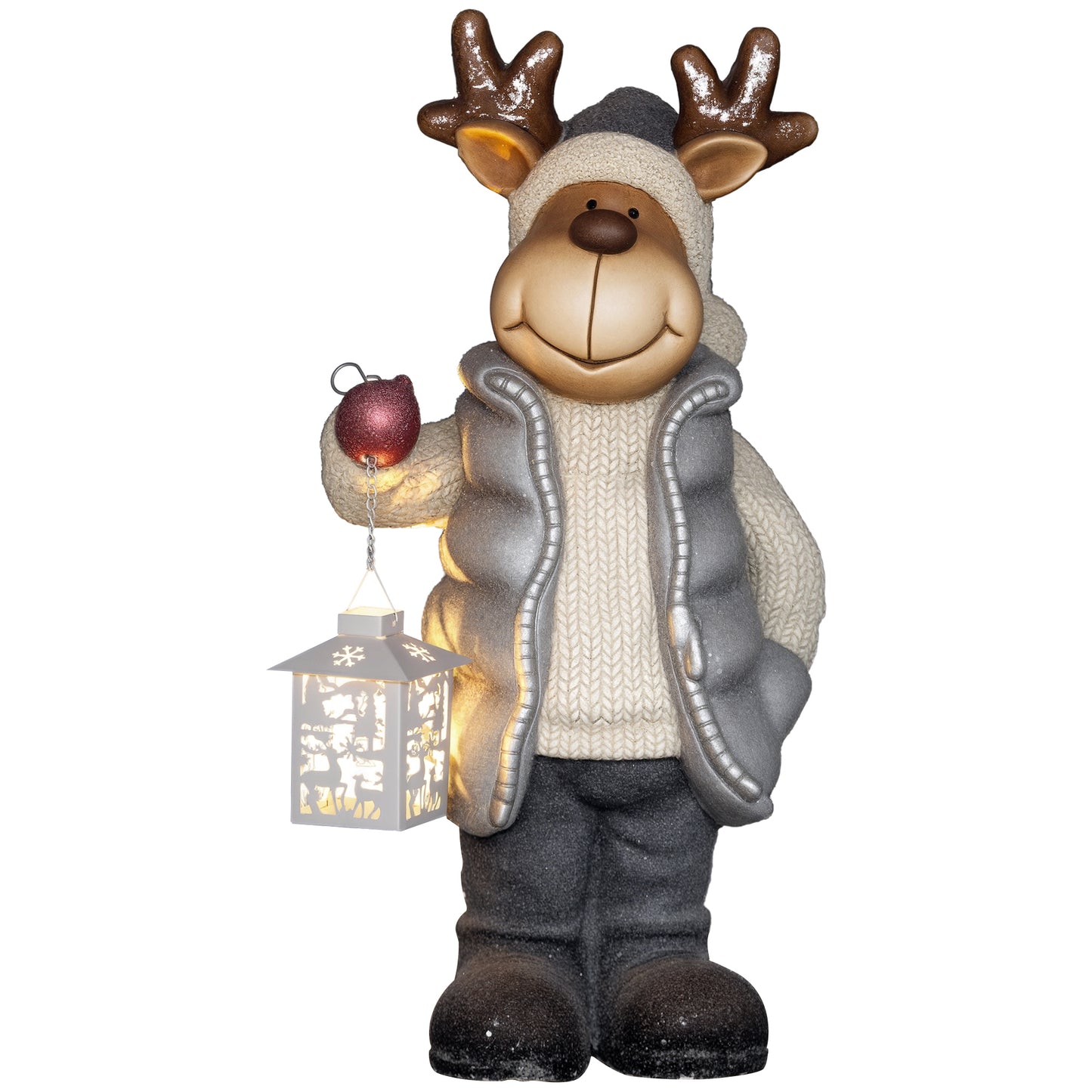 HOMCOM Weihnachtsdeko, Rentier mit Laterne, LED, batteriebetrieben, 25,5 x 19,5 x 52 cm