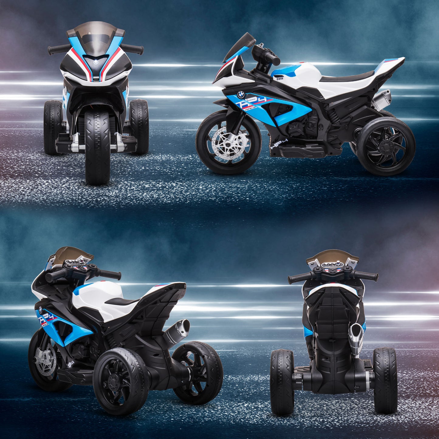 HOMCOM Kindermotorrad, Elektromotorrad, Scheinwerfer, 3 Musikmodi, für Kinder 1,5-5 Jahre, Blau, 82,5 x 42 x 54cm