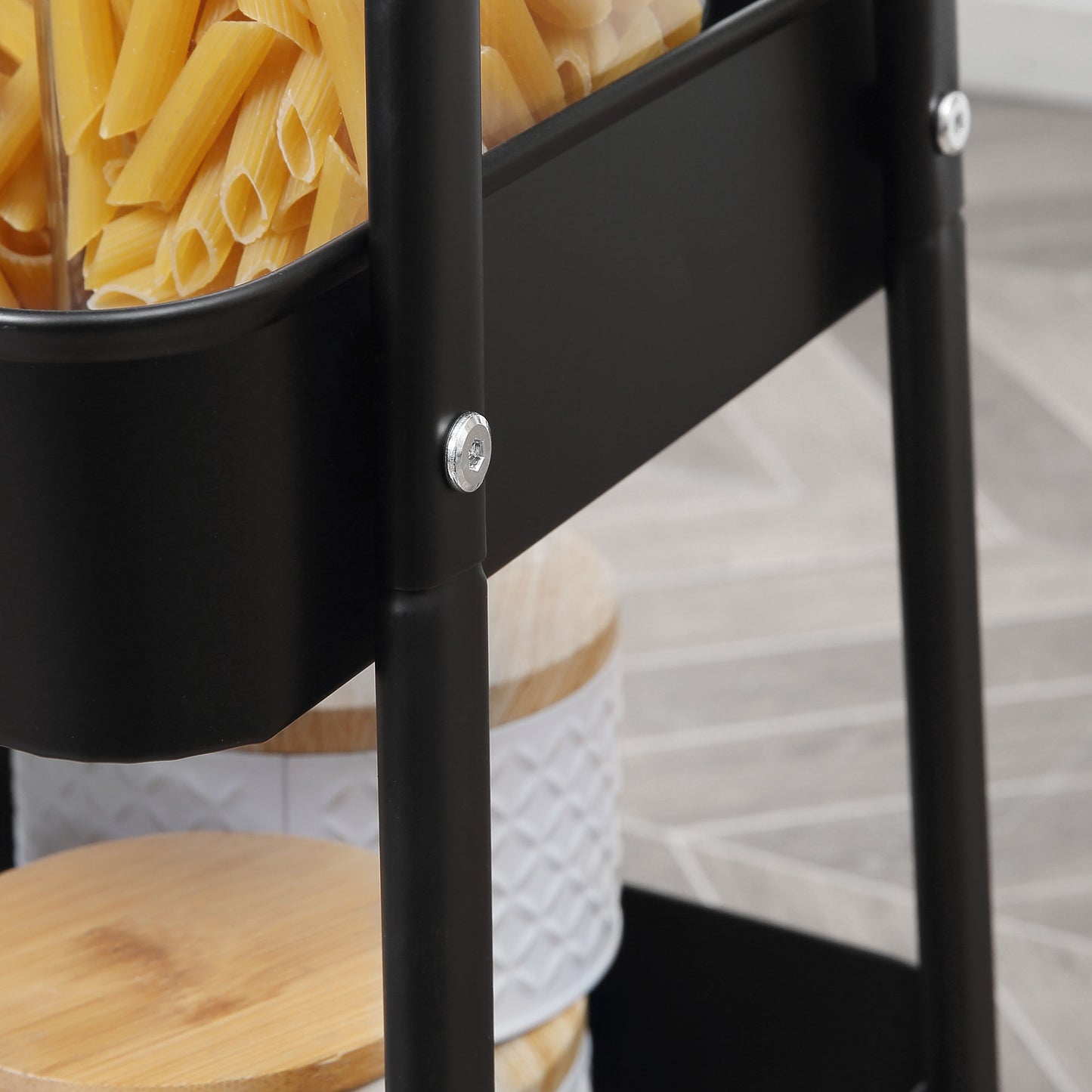 HOMCOM Rollwagen, Servierwagen mit 3 Korbböden, Metall, Kunststoff, Schwarz