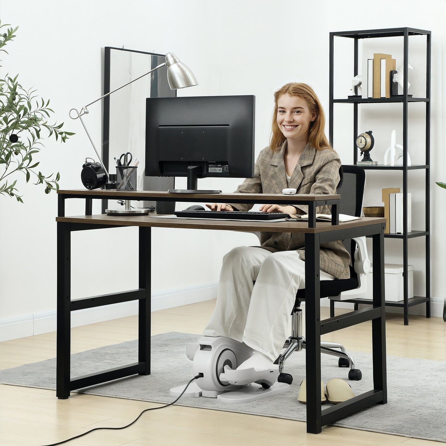 SPORTNOW Sitzpedaltrainer, Mini-Ellipsen-Trainer mit LCD-Monitor, Fernbedienung, 10 einstellbare Geschwindigkeitsstufen, Weiß