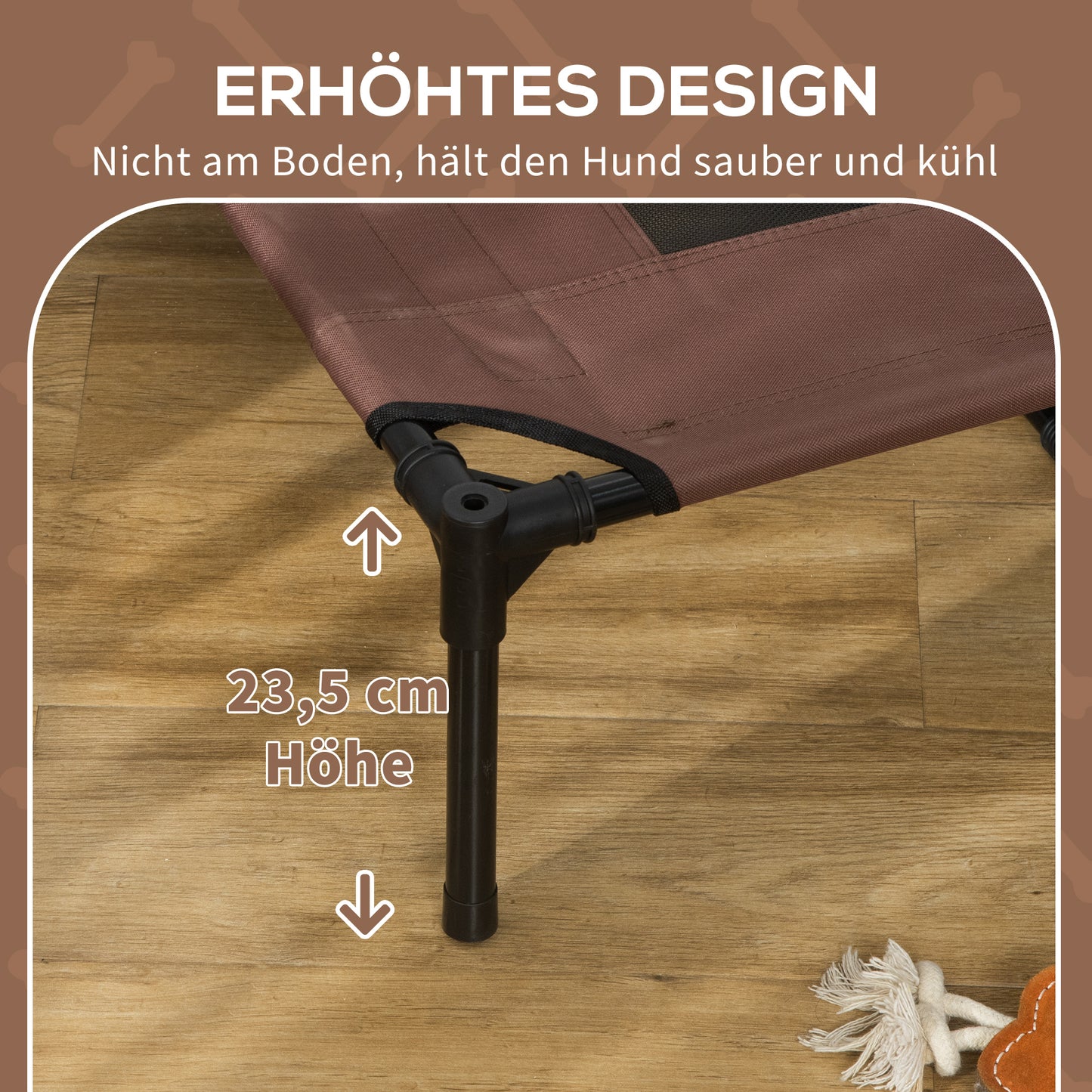 PawHut Erhöhtes Hundebett mit Baldachin, Haustierbett, Hundeliege outdoor mit Dach, Atmungsaktiv, Taftstoff für Camping Kaffee 122 x 92 x 108 cm