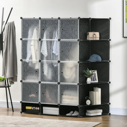 HOMCOM Modularer Aufbewahrungsschrank, Kleiderschrank, 16 Fächer, Kunststoff, Stahl