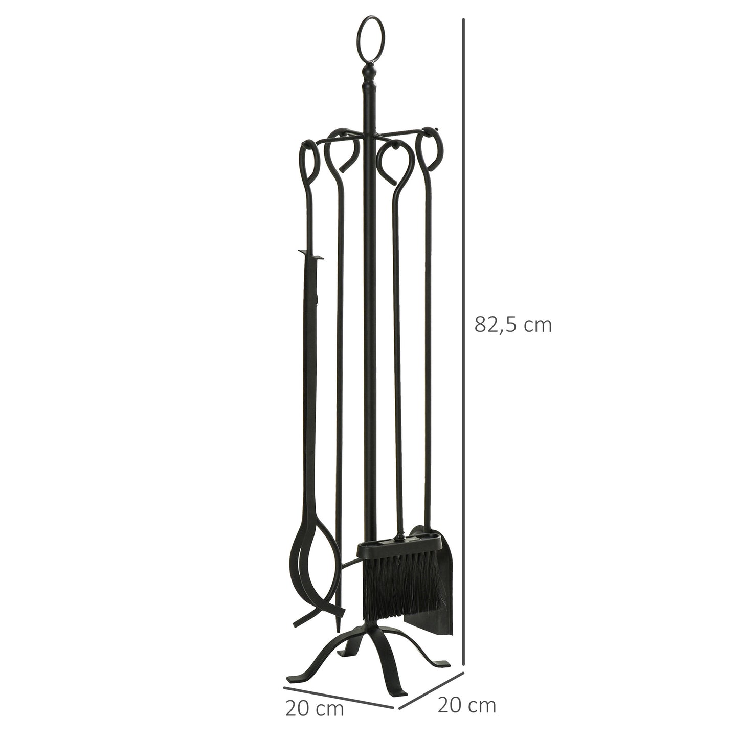 Outsunny 5-teiliges Kamingarnitur Kamin Garnitur Set Kaminbesteck innen Kamin Zubehör Kaminofen Besteck Schmiedeeisen Besteck Werkzeuge Metall Schwarz 20 x 20 x 82,5 cm