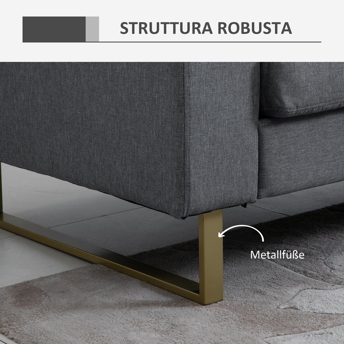 HOMCOM 3 Sitzer Sofa Dreisitzer Stoffsofa mit Kissen Armlehne Leinenoptik für Schlafzimmer 200 x 82 x 78 cm Dunkelgrau
