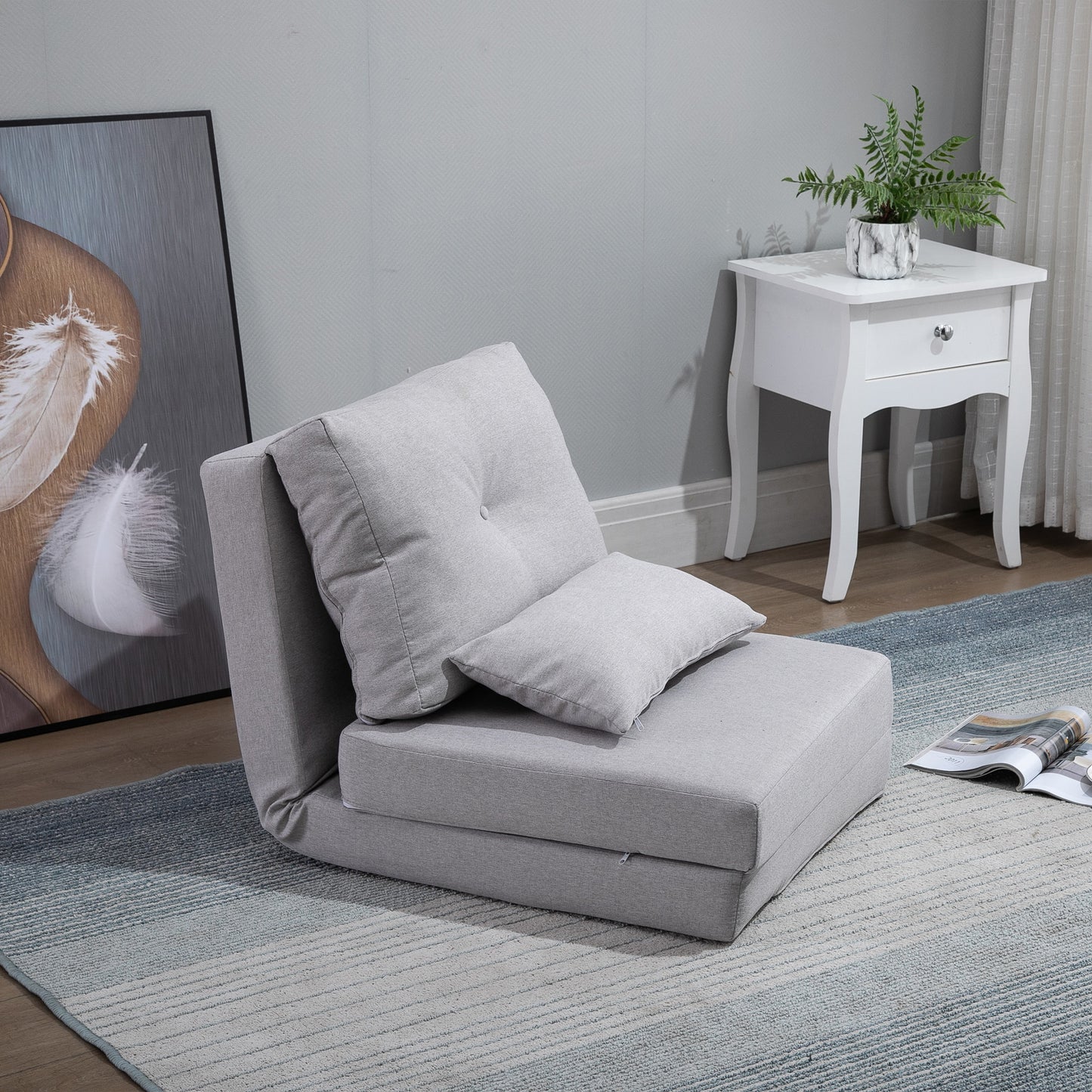 HOMCOM Bodensessel Klappmatratze Schlafmatte, 2-in-1-Design, abnehmbares Kissen, 60 x 80 x 56 cm, Grau