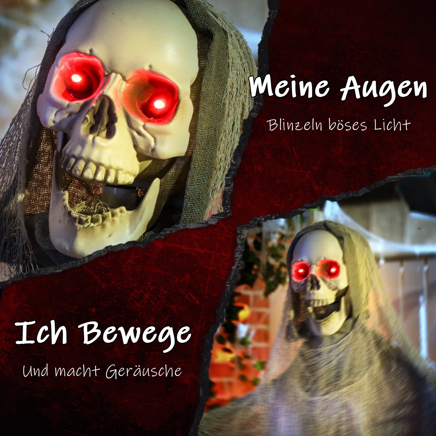 Outsunny Halloween Deko Sensenmann Outdoor 183cm Animiert Sprechende Halloween Sensenmann mit Leuchtenden Augen gruseligem Sound Halloweendeko Halloween-Dekoration für Tür Garten Party Hof Spukhaus