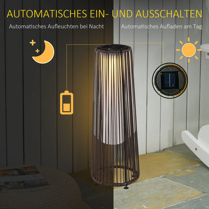Outsunny Gartenleuchte, Außenlampe, solarbetrieben, 8 Stunden Betrieb, Automatikmodus, Rattanoptik, 21,5 x 21,5 x 61 cm