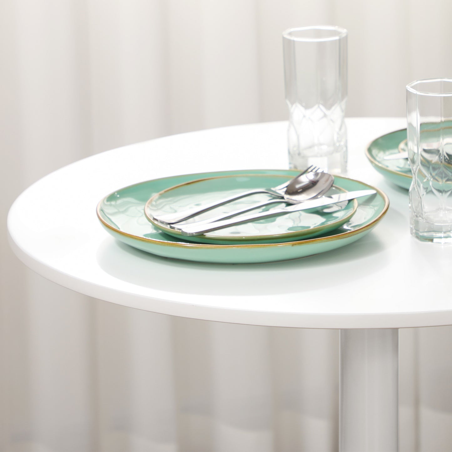 HOMCOM Esstisch für 2 Personen, runde Tischplatte, Stahlfuß, weiß, 70 x 70 x 75 cm