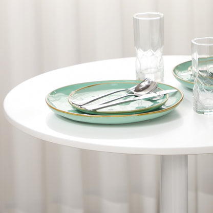 HOMCOM Esstisch für 2 Personen, runde Tischplatte, Stahlfuß, weiß, 70 x 70 x 75 cm