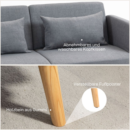 HOMCOM 3-Sitzer Schlafsofa, Gäste-Doppelbett, bis 240 kg, Klapplehnen, Holzrahmen, 170 x 83 x 80 cm, Grau
