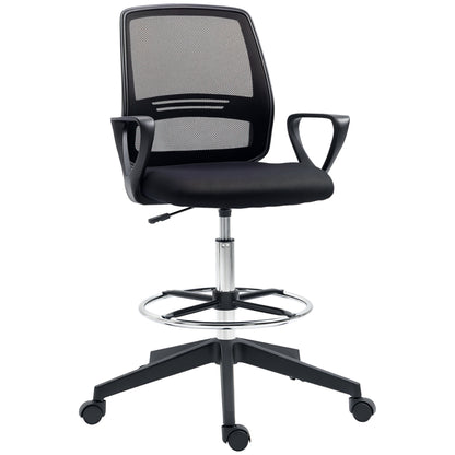 Vinsetto Bürostuhl Ergonomischer Schreibtischstuhl mit Armlehnen und Verstellbarer Fußring, Höhenverstellbarer Drehstuhl mit Netzbespannung Schwarz