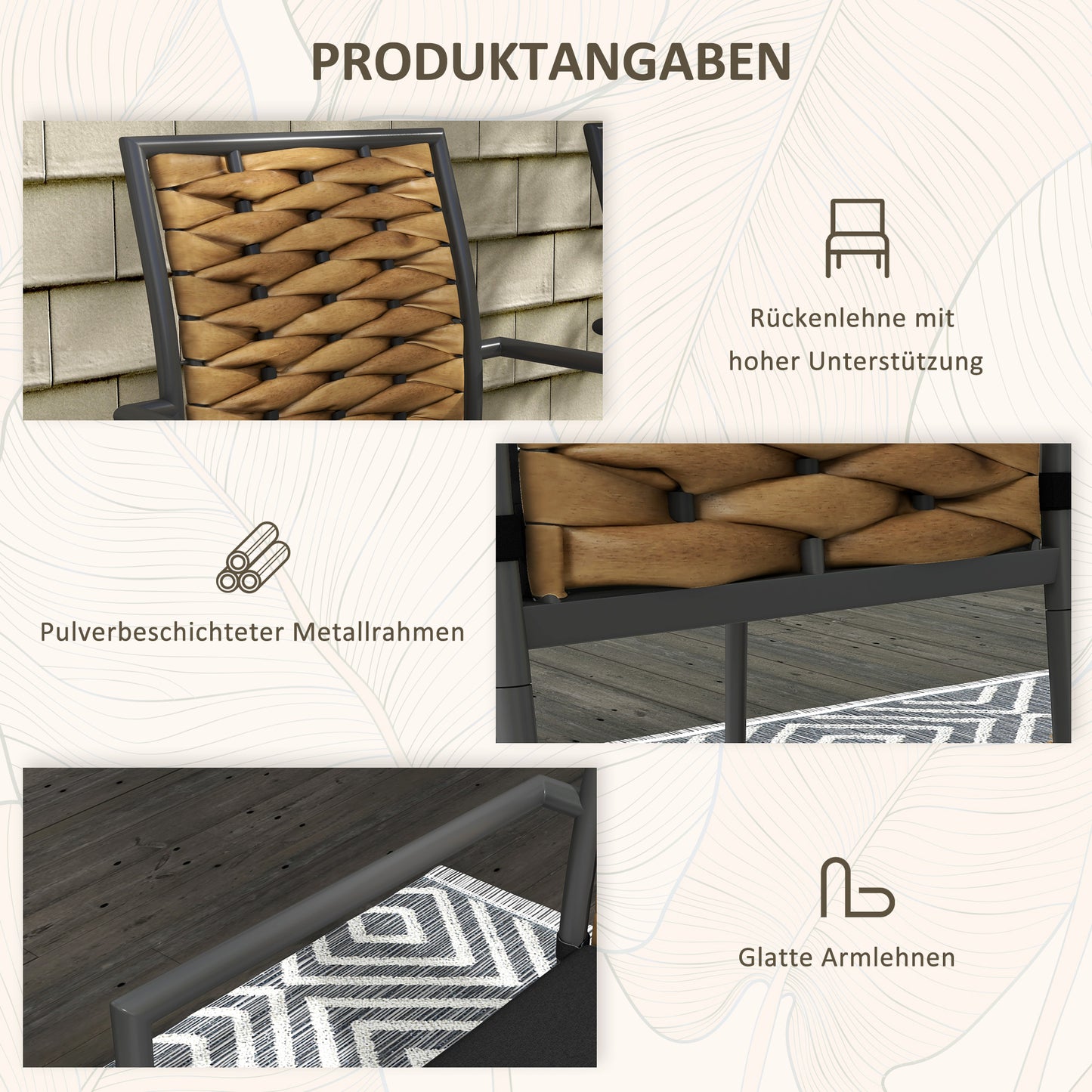 Outsunny Gartenstühle Outdoor-Stühle Terrassenstühle, wetterbeständig, modernes Design, 57 x 58 x 87cm, Braun+Schwarz+Grau