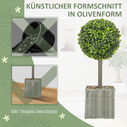 HOMCOM 2er-Set künstliche Pflanzen, UV-beständige Kunstbäume im Topf, für drinnen und draußen geeignet, Kunststoff, Zement, Grün