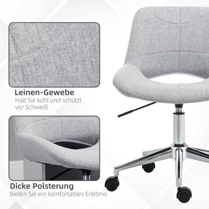 HOMCOM Bürostuhl, höhenverstellbar, um 360° drehbar, bis 110 kg, Metallrahmen, hellgrau, 49 x 56,5 x 73-82,5 cm