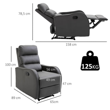HOMCOM Relaxsessel mit Fußstütze, Liegesessel, ausklappbare Fußstütze, Kunstleder, Dunkelgrau
