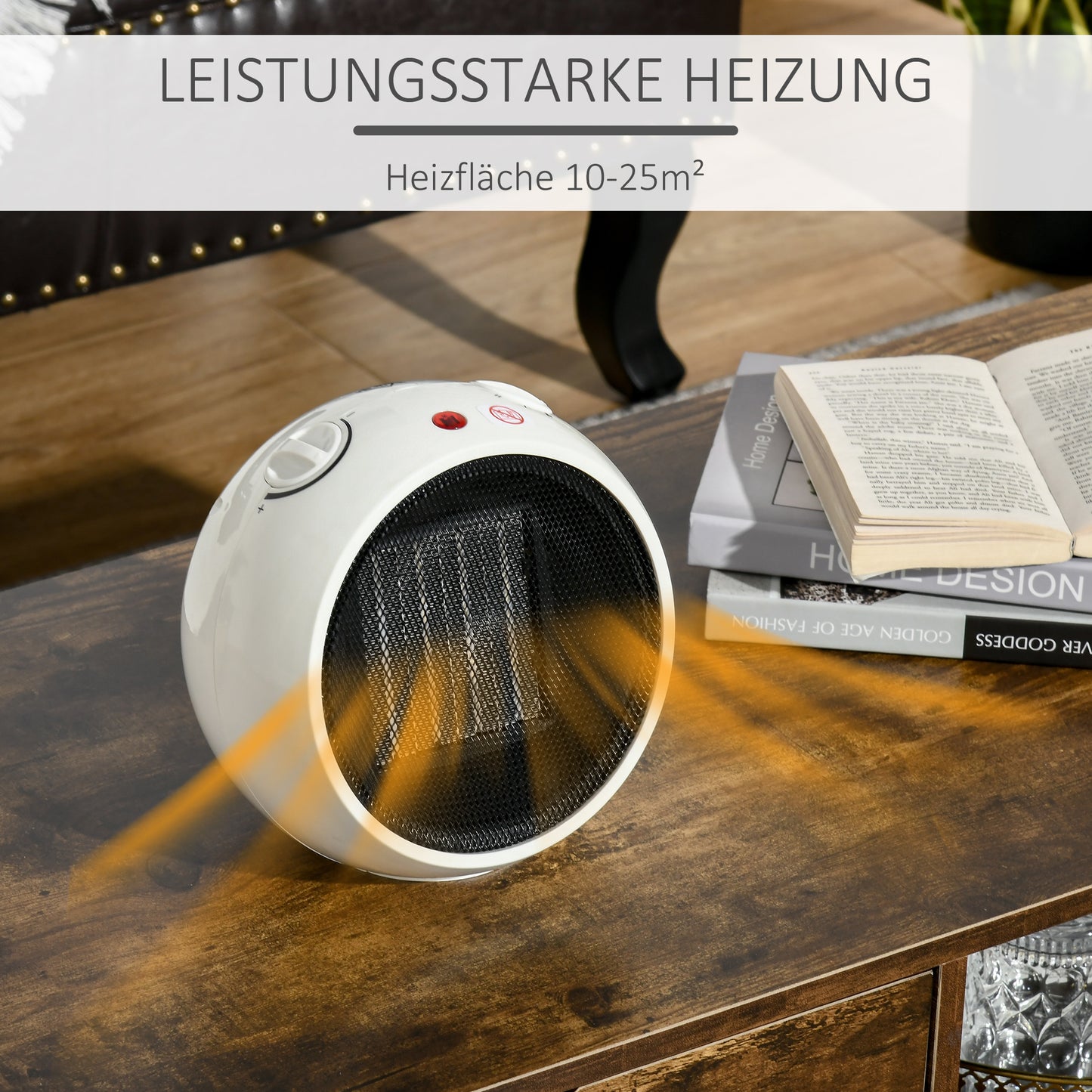 HOMCOM Heizlüfter Heizgerät Elektroheizer Heizer Heizung Wärme 900W/1500W Kunststoff Weiß+Schwarz 22 x 18,5 x 21 cm