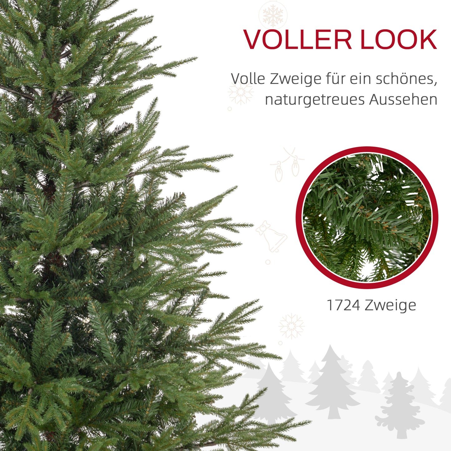 HOMCOM Weihnachtsbaum 150 cm, realistisches Aussehen, Schnellaufbau, inkl. Ständer, feuersicherer Kunststoff