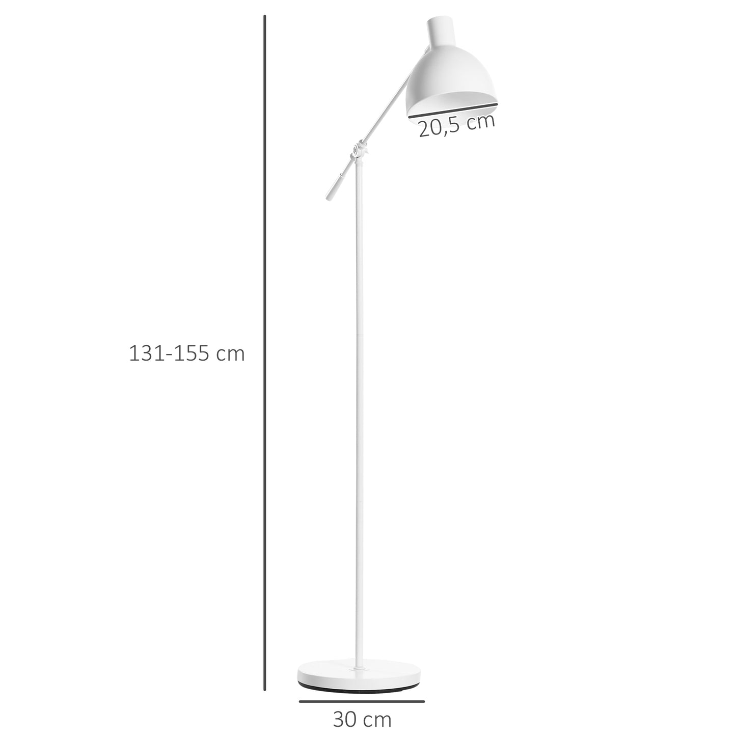 HOMCOM Stehleuchte im Industriedesign, höhenverstellbar, Bodenschalter; 30 m x 30 cm x 131 cm, Schwarz