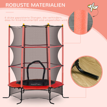 HOMCOM Trampolin für Kinder, Ø163 cm, mit Sicherheitsnetz, für drinnen und draußen, Belastung bis 50 kg, Stahl, Kunststoff, Rot