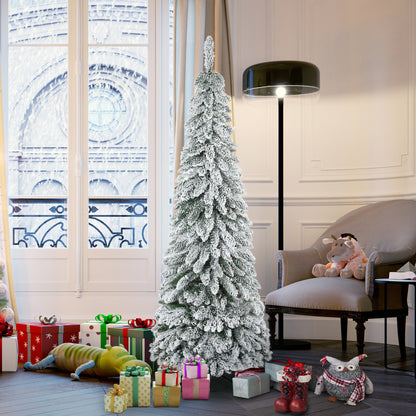 HOMCOM Künstlicher Weihnachtsbaum, 1,80 m, mit 523 Zweigen, Kunstschnee, lebensechtes Aussehen, schlanke Form