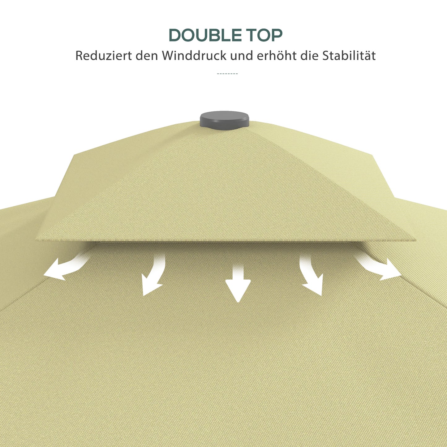 Outsunny Gartenschirm, Ampelschirm, dekorativer Rand, Lüftungsdach, Metallgestell, 2,4x2,4x2,6m, Beige