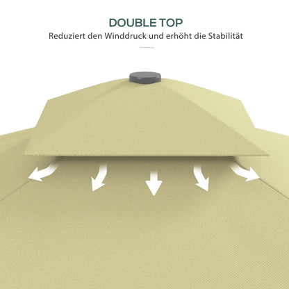 Outsunny Gartenschirm, Ampelschirm, dekorativer Rand, Lüftungsdach, Metallgestell, 2,4x2,4x2,6m, Beige