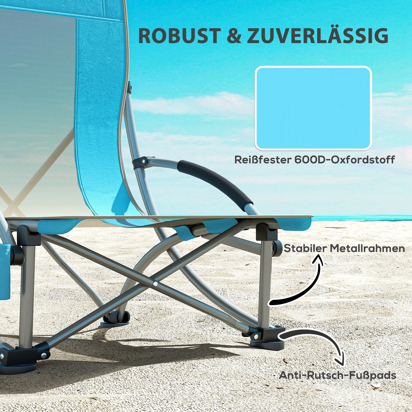 Outsunny 2er Set Campingstühle klappbar Campingstuhl mit Getränkehalter Netzrückenlehne bis 120 kg Blau