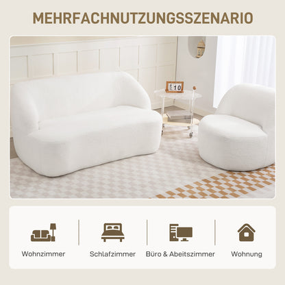 HOMCOM 2-Sitzer-Sofa, geschwungenes Design, Polstersofa mit Fleece-Bezug, für Wohnzimmer, Schlafzimmer, Homeoffice, Cremeweiß